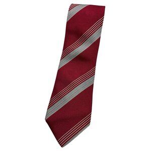 GIORGIO ARMANI Men's 100% Silk Necktie LUXURY Tie Red Gray Striped W:3.8" EUC